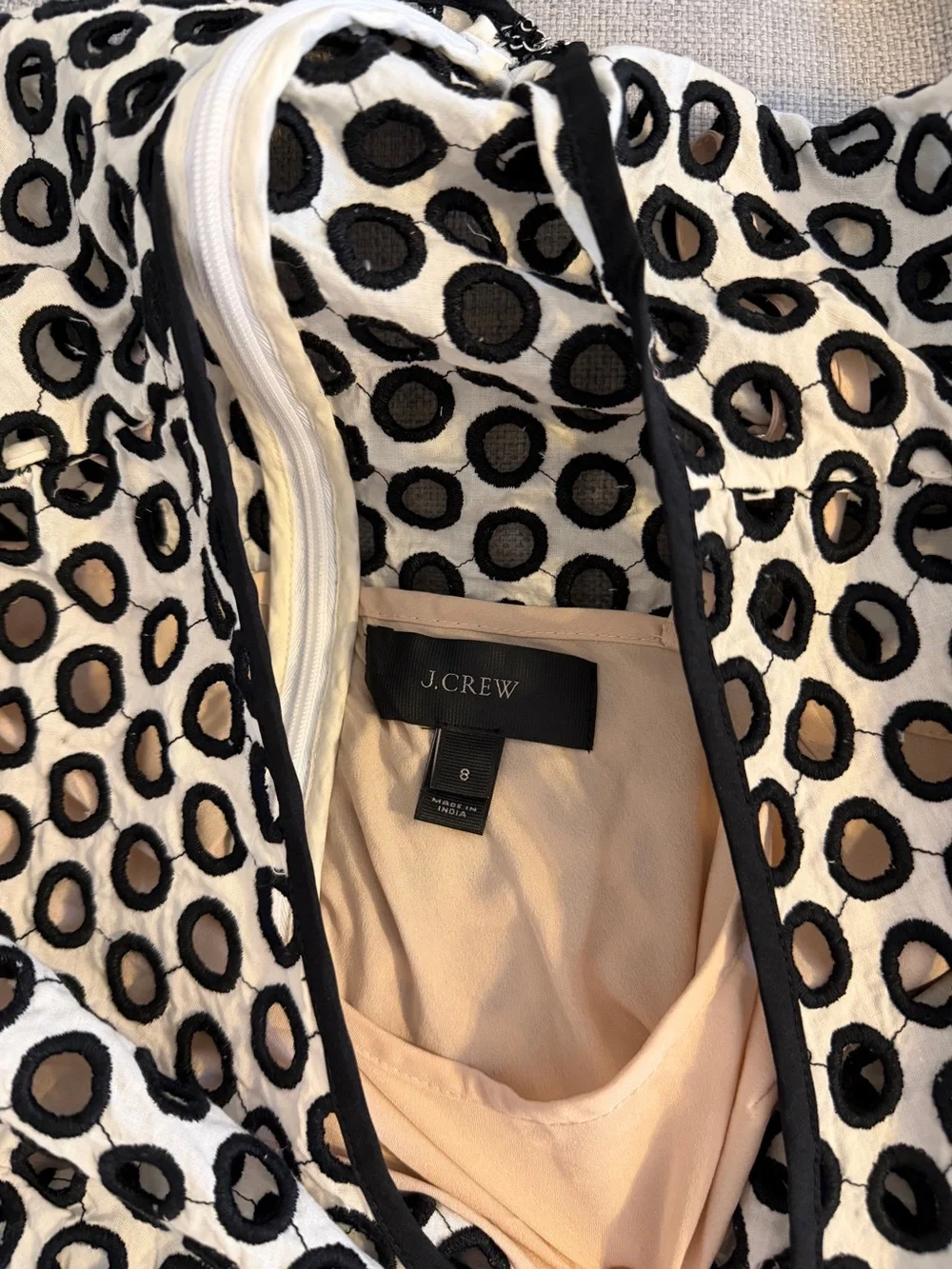 J. Crew Cream Romper with Black Polka Dot Circle Print